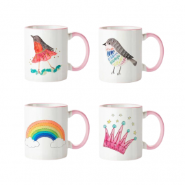 Set x 4 Tazones Mugs Cerámica Rosados Infantiles