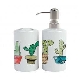 Set de Baño Cerámica Cactus 2 Piezas